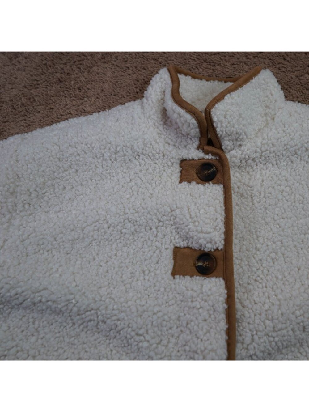Treasure & Bond Sherpa Jacket Womens S White Faux Fur Button Front Plaid Lining - Picture 10 of 12